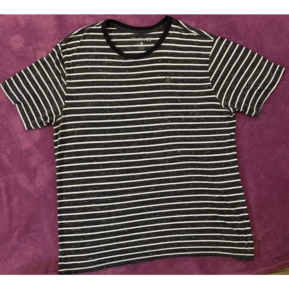 Hurley Shirt Size Large Black White Stripes Short Sleeve‎ Mens Large